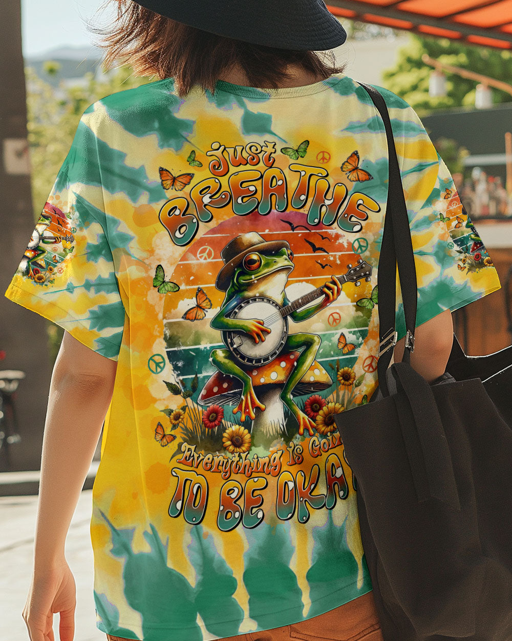 Just Breathe Everything Is Going To Be Okay Frog Playing Guitar Hippie AOP Shirts _3_ pMxYE