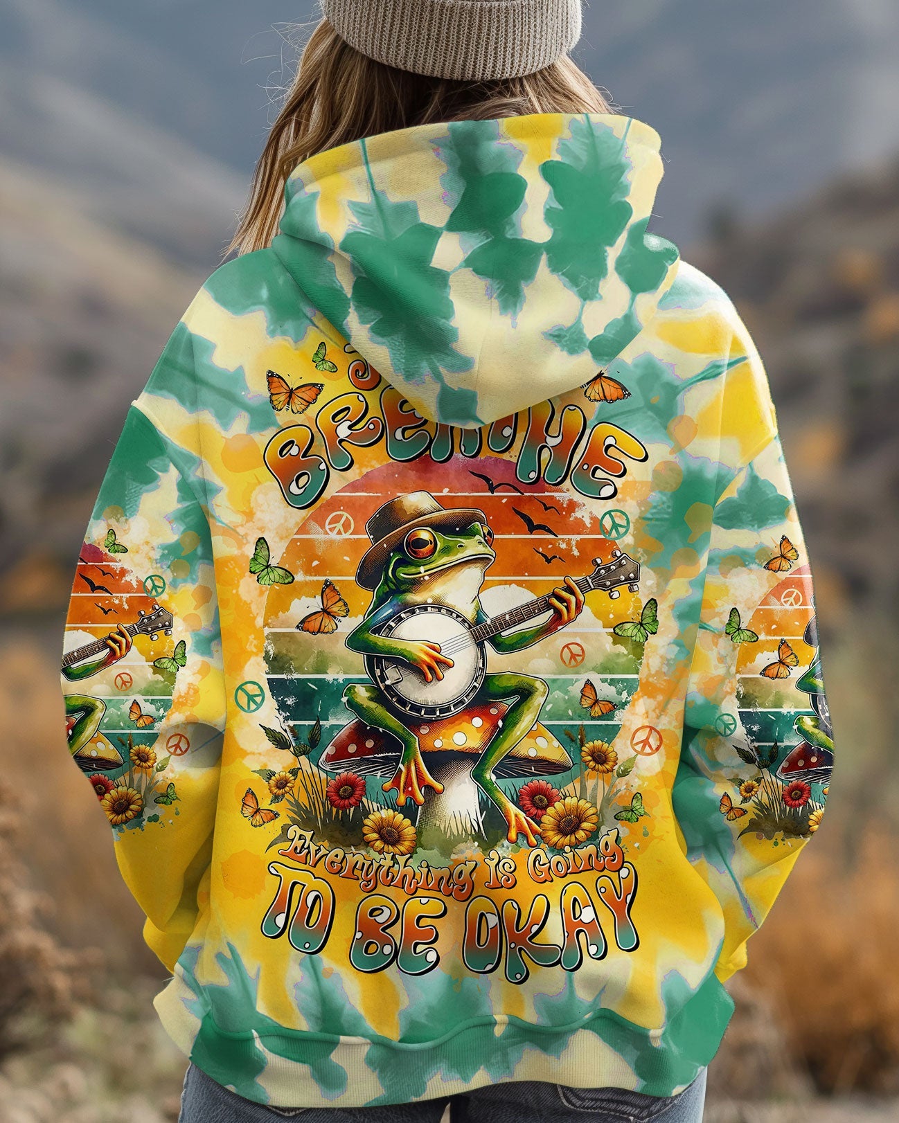 Just Breathe Everything Is Going To Be Okay Frog Playing Guitar Hippie AOP Shirts _5_ Wlieg