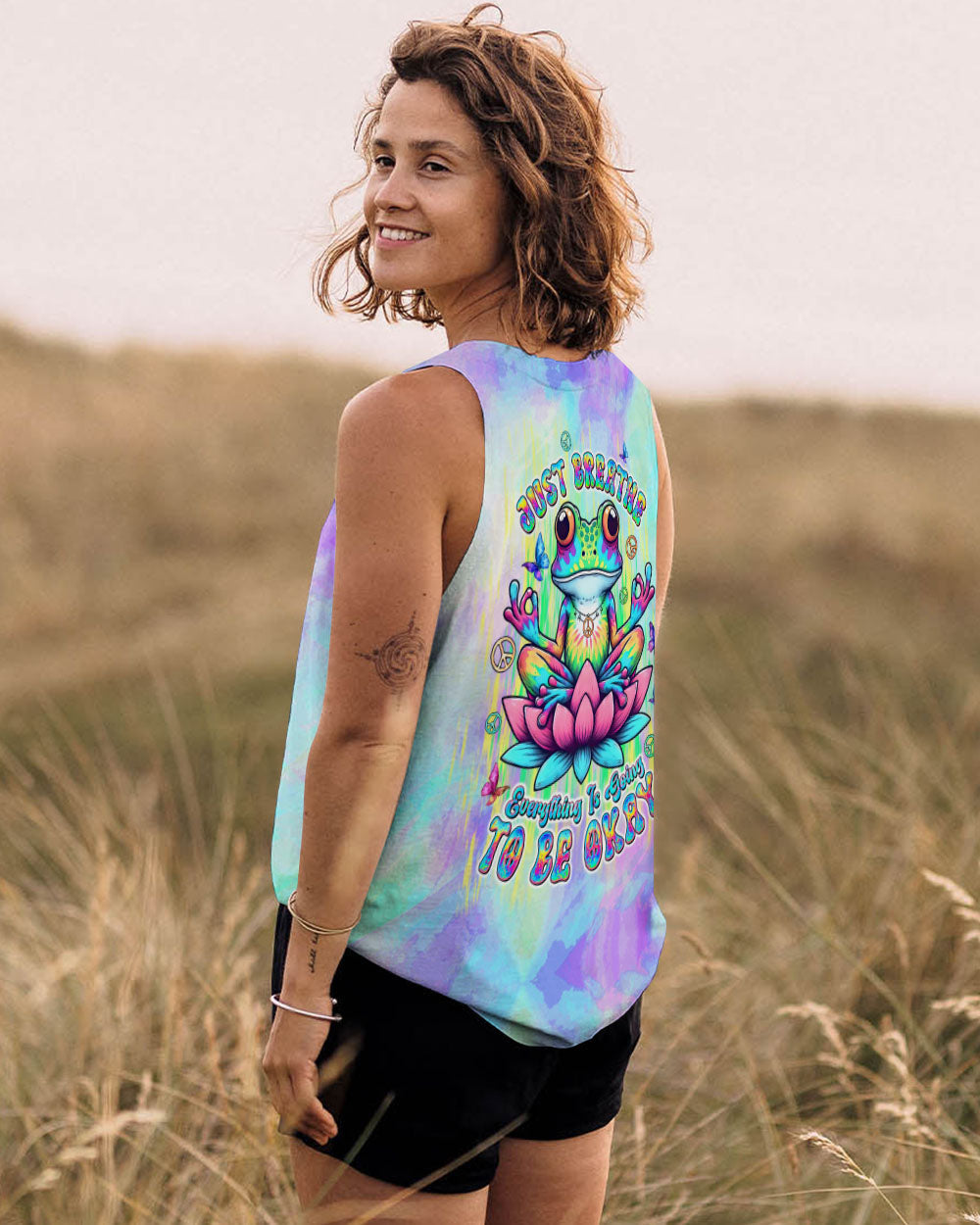 Just Breathe Everything Is Going To Be Okay Frog Tie Dye Yoga Hippie AOP Shirts _11_ WkEyf