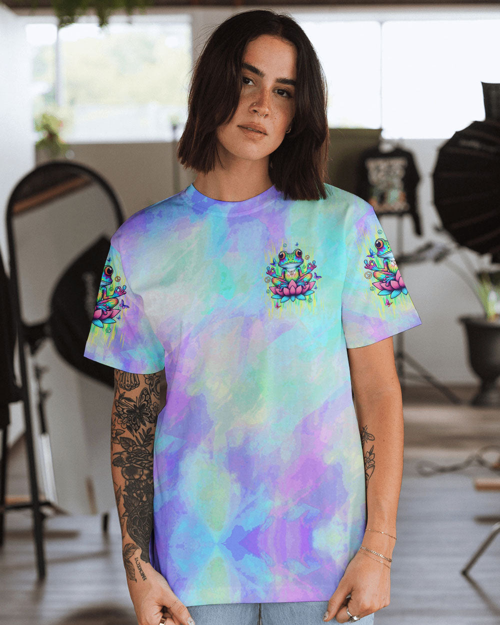 Just Breathe Everything Is Going To Be Okay Frog Tie Dye Yoga Hippie AOP Shirts _13_ g5G8u