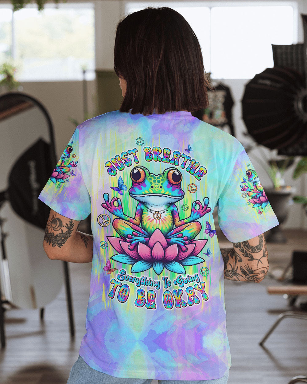 Just Breathe Everything Is Going To Be Okay Frog Tie Dye Yoga Hippie AOP Shirts _1_ LUBnD