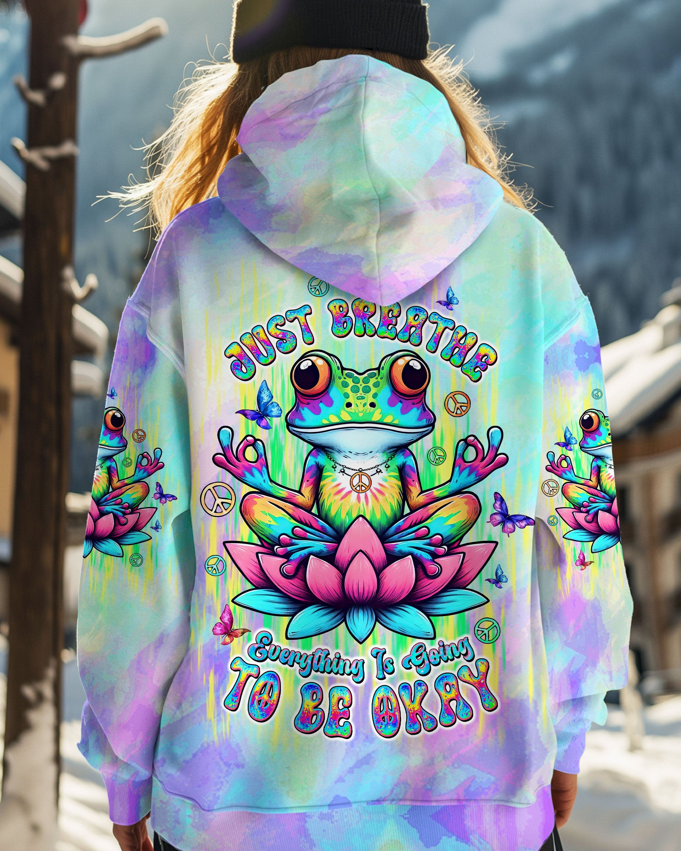 Just Breathe Everything Is Going To Be Okay Frog Tie Dye Yoga Hippie AOP Shirts _5_ B6lYA