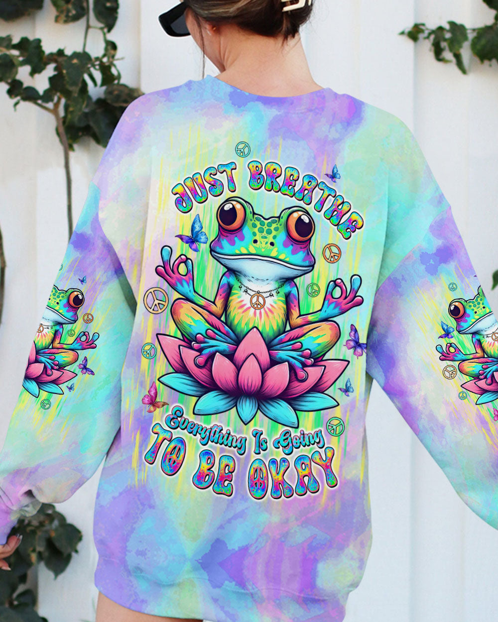 Just Breathe Everything Is Going To Be Okay Frog Tie Dye Yoga Hippie AOP Shirts _7_ RPjco