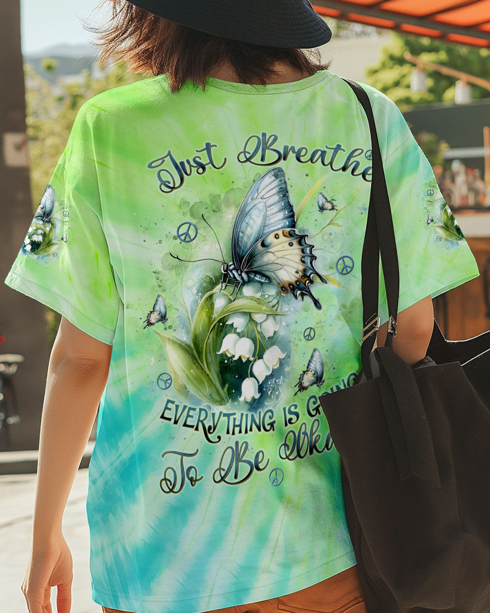 Just Breathe Everything Is Going To Be Okay Green Tie Dye Butterfly Flower AOP Shirts _13_ H601V