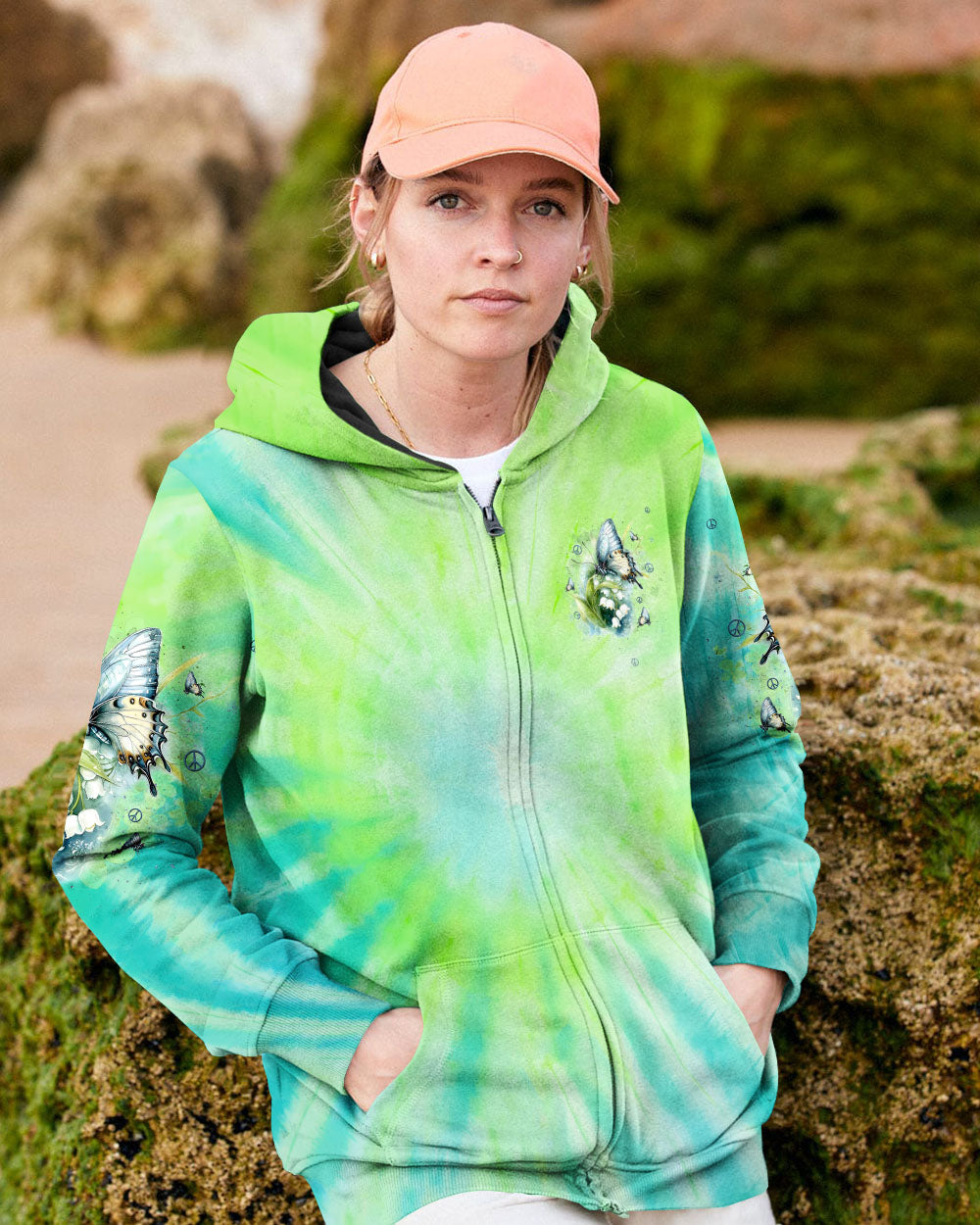 Just Breathe Everything Is Going To Be Okay Green Tie Dye Butterfly Flower AOP Shirts _4_ Pkyiy