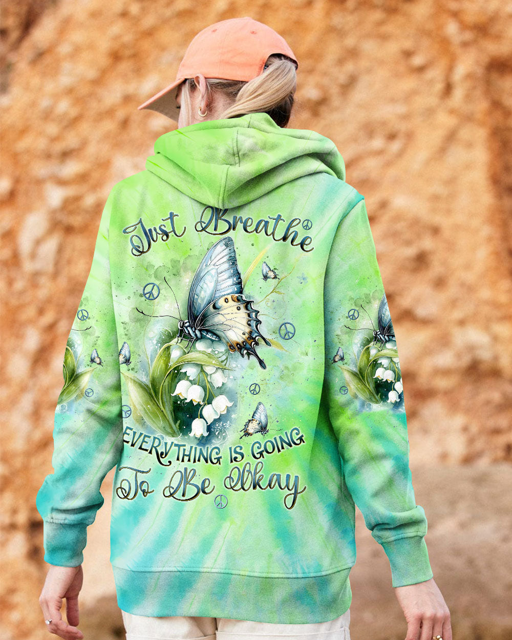 Just Breathe Everything Is Going To Be Okay Green Tie Dye Butterfly Flower AOP Shirts _9_ n8nRR