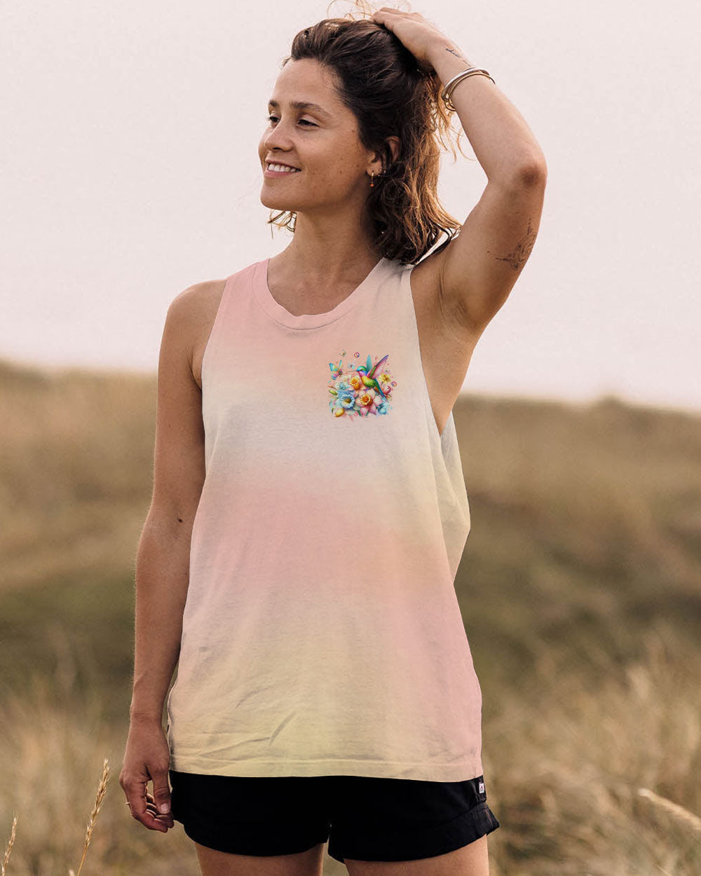 Just Breathe Everything Is Going To Be Okay Hummingbird Floral Pastel AOP Shirts _10_ fPKrR