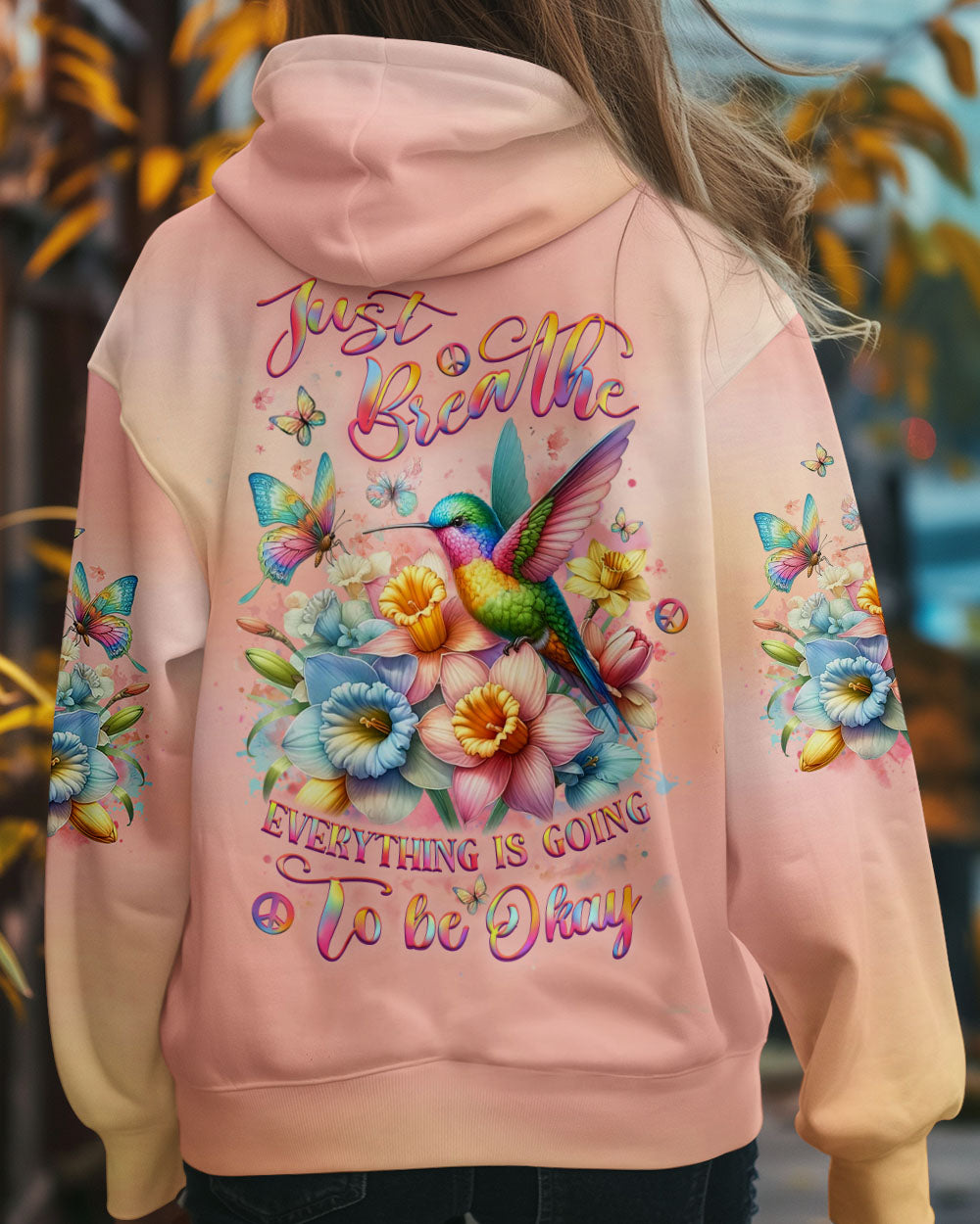 Just Breathe Everything Is Going To Be Okay Hummingbird Floral Pastel AOP Shirts _12_ 44zLw