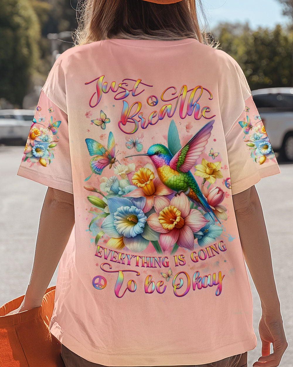 Just Breathe Everything Is Going To Be Okay Hummingbird Floral Pastel AOP Shirts _3_ ePnyo