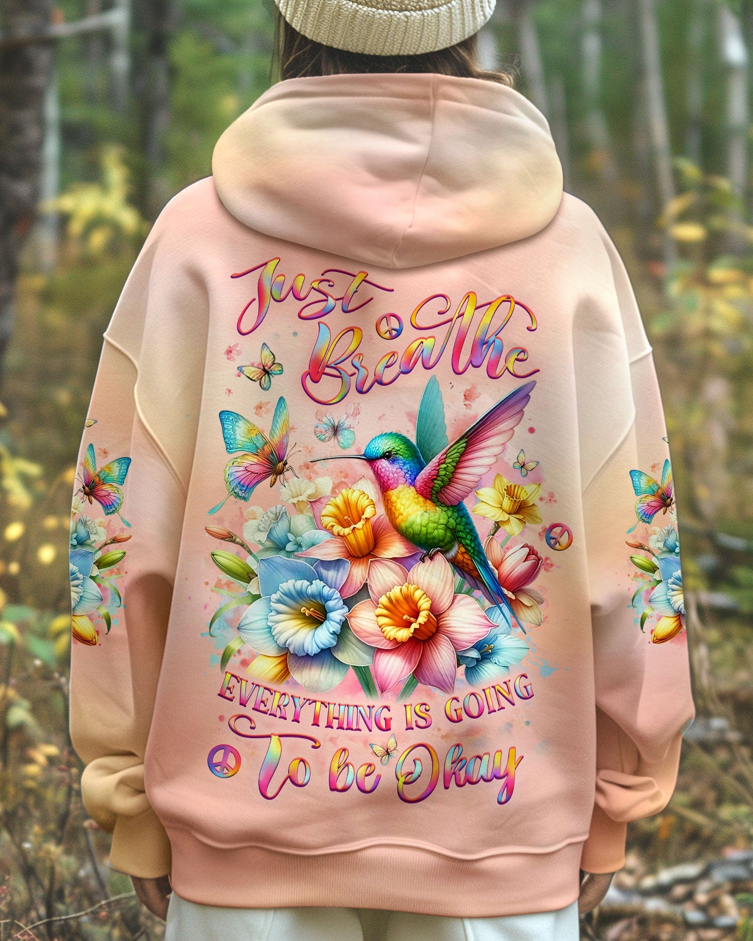 Just Breathe Everything Is Going To Be Okay Hummingbird Floral Pastel AOP Shirts _5_ HxRPL