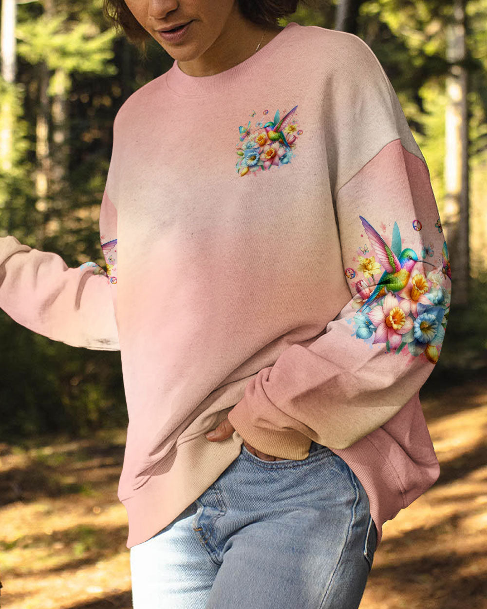 Just Breathe Everything Is Going To Be Okay Hummingbird Floral Pastel AOP Shirts _6_ sYPsV