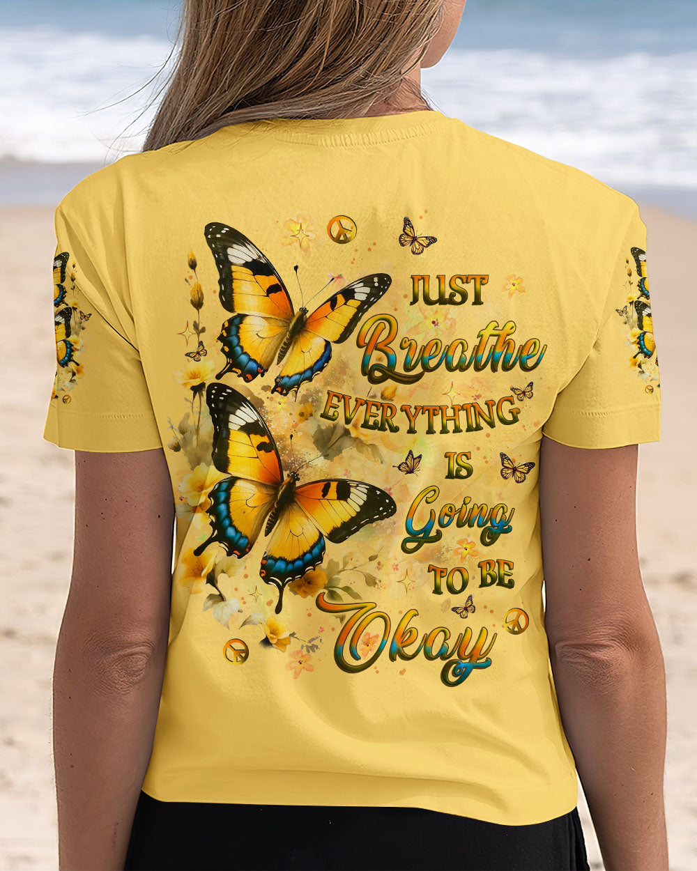 Just Breathe Everything Is Going To Be Okay Inspirational Butterfly AOP Shirts _3_ 5TXnw