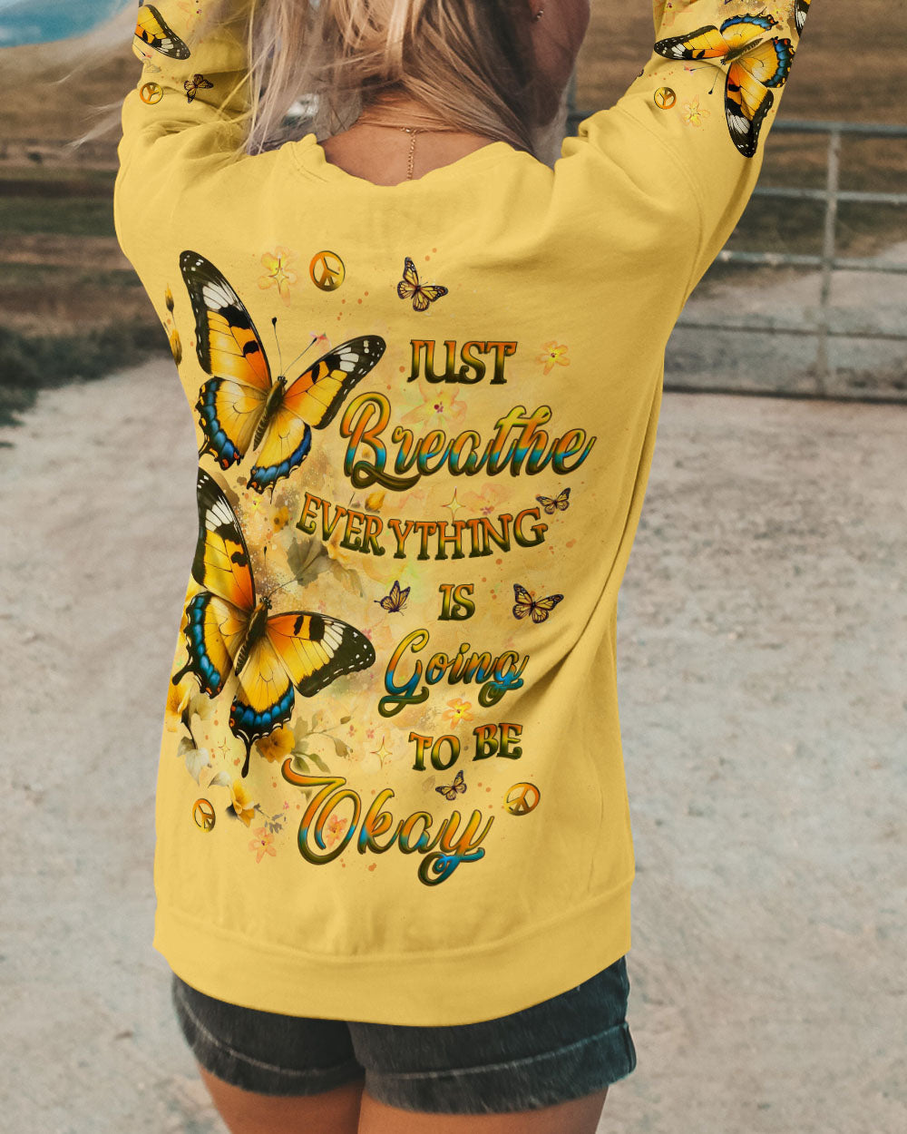 Just Breathe Everything Is Going To Be Okay Inspirational Butterfly AOP Shirts _7_ tBYcS
