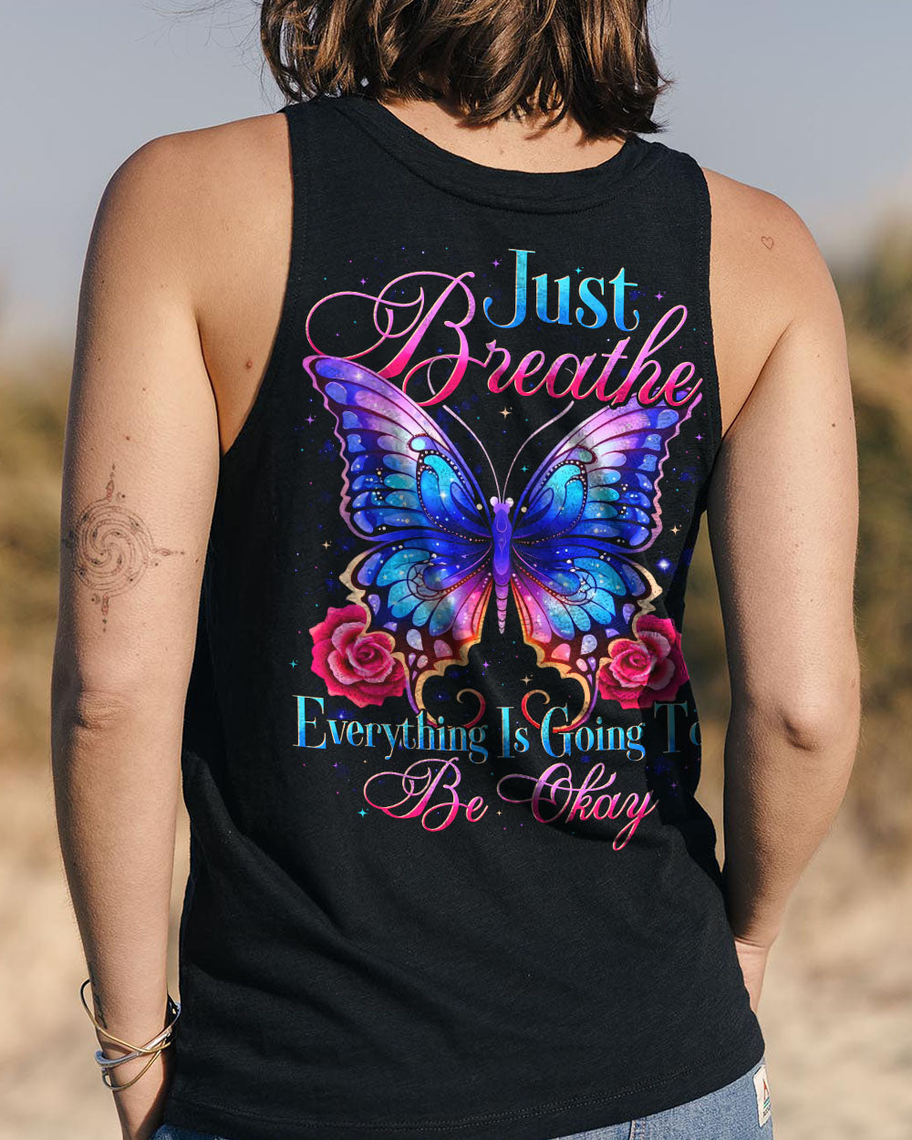 Just Breathe Everything Is Going To Be Okay Inspirational Butterfly Graphic AOP Shirts _11_ Rhtuu