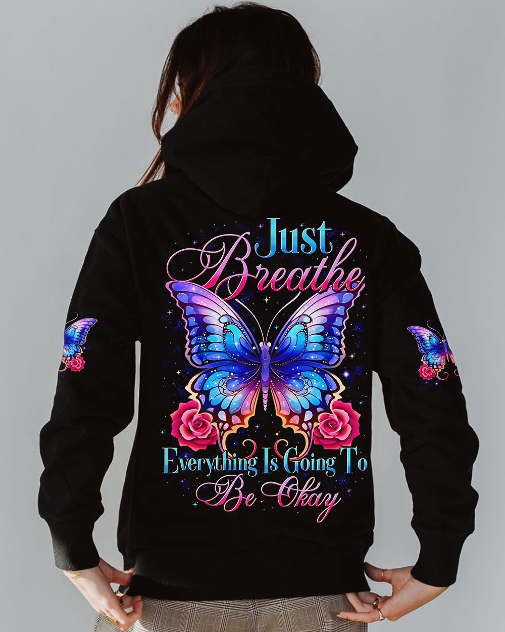 Just Breathe Everything Is Going To Be Okay Inspirational Butterfly Graphic AOP Shirts _12_ KDbdn