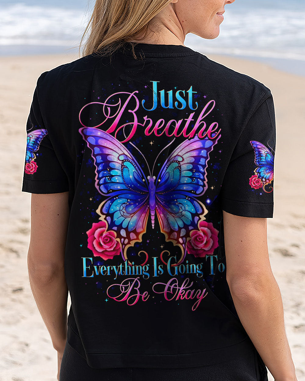 Just Breathe Everything Is Going To Be Okay Inspirational Butterfly Graphic AOP Shirts _3_ uNK47