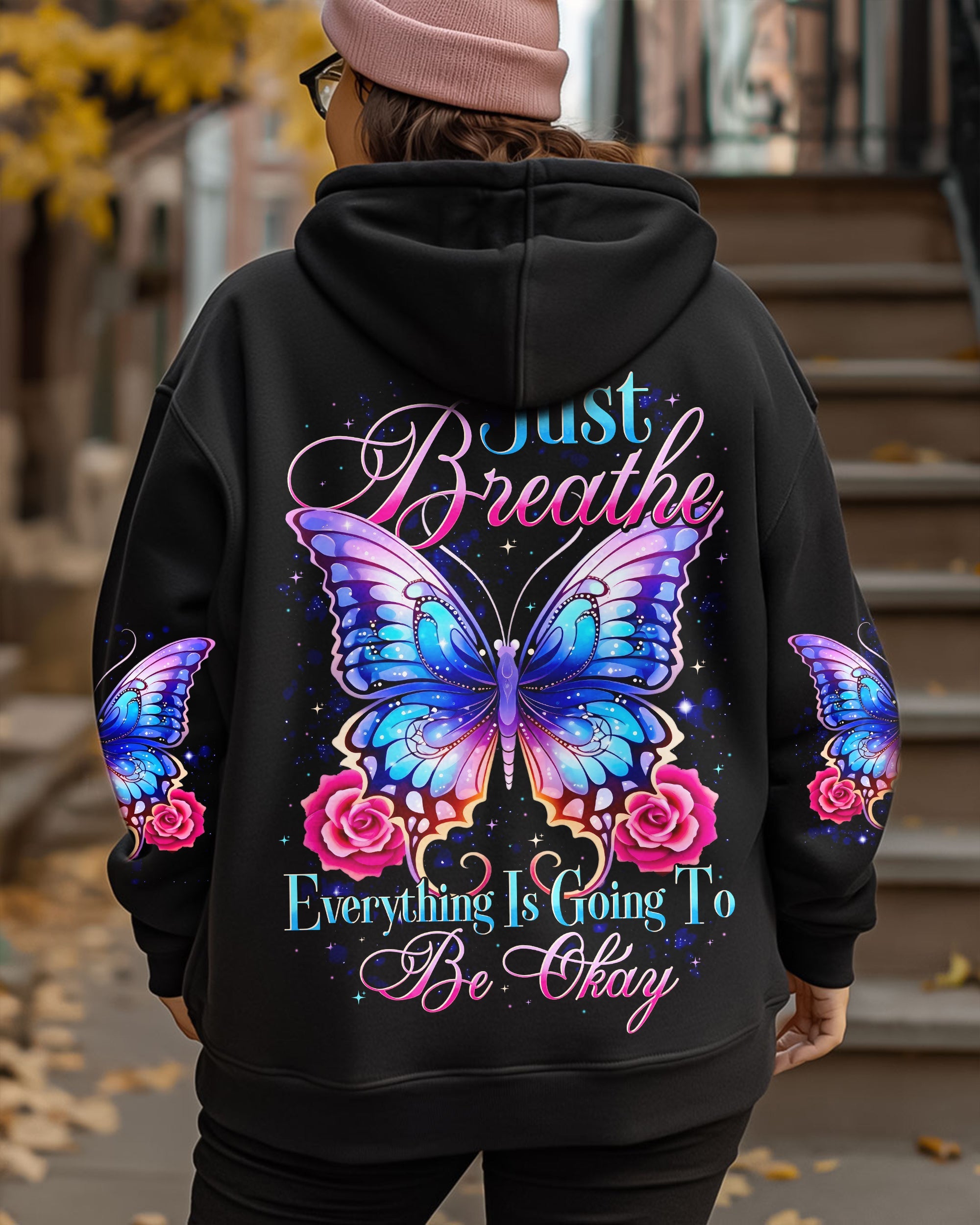 Just Breathe Everything Is Going To Be Okay Inspirational Butterfly Graphic AOP Shirts _5_ nojSZ