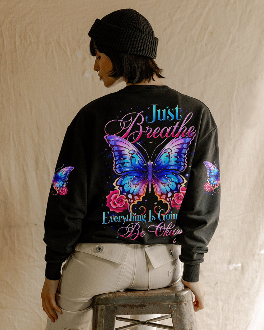 Just Breathe Everything Is Going To Be Okay Inspirational Butterfly Graphic AOP Shirts _7_ I3ZmF