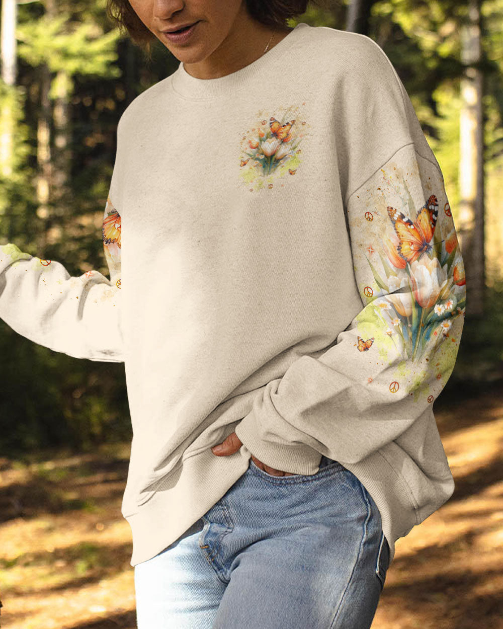 Just Breathe Everything Is Going To Be Okay Inspirational Butterfly Tulip Floral AOP Shirts _8_ 6RRAU