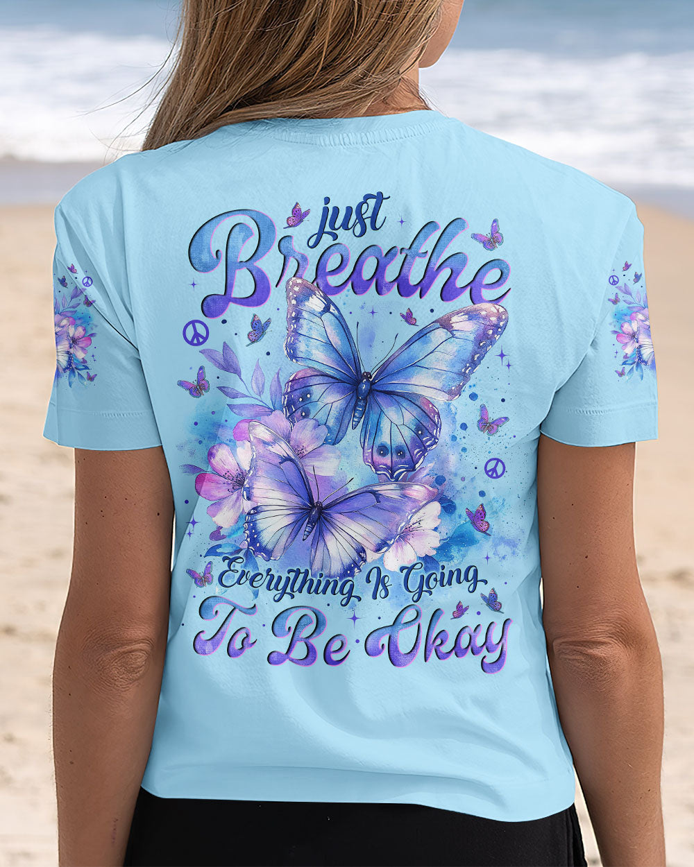 Just Breathe Everything Is Going To Be Okay Light Blue Butterfly AOP Shirts _3_ AaNST