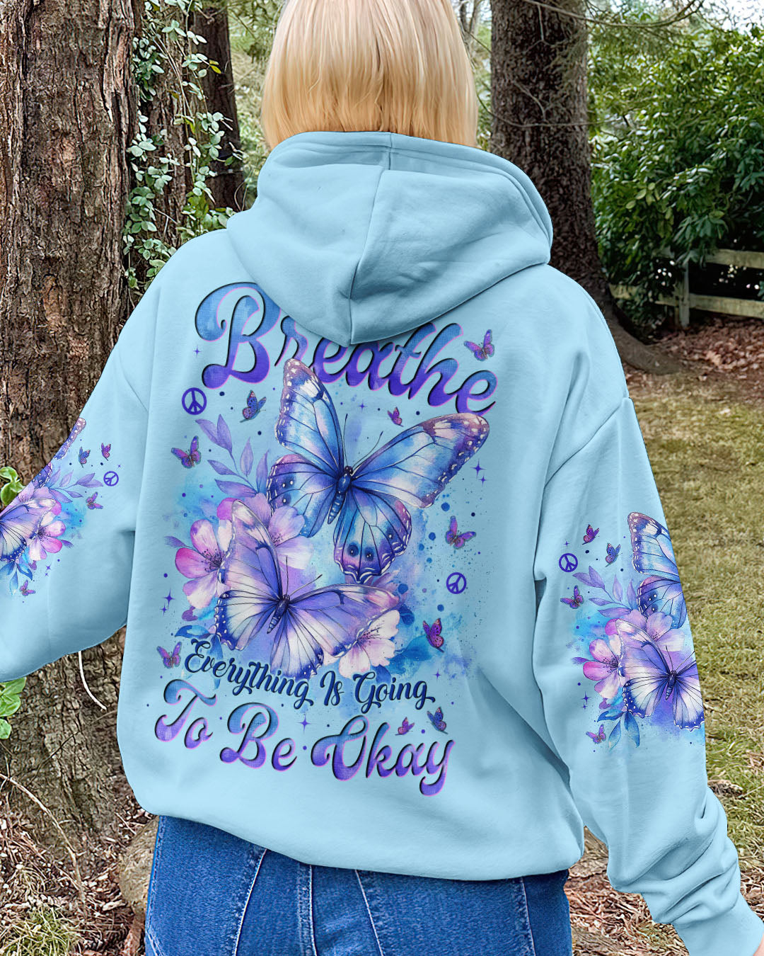 Just Breathe Everything Is Going To Be Okay Light Blue Butterfly AOP Shirts _5_ JmU1e