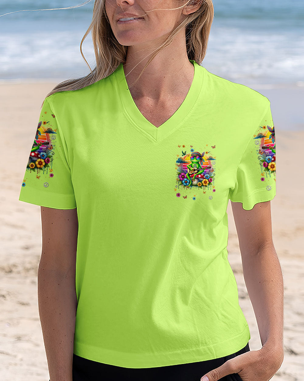 Just Breathe Everything Is Going To Be Okay Peace Frog Playing Guitar AOP Shirts _11_ jrqoX