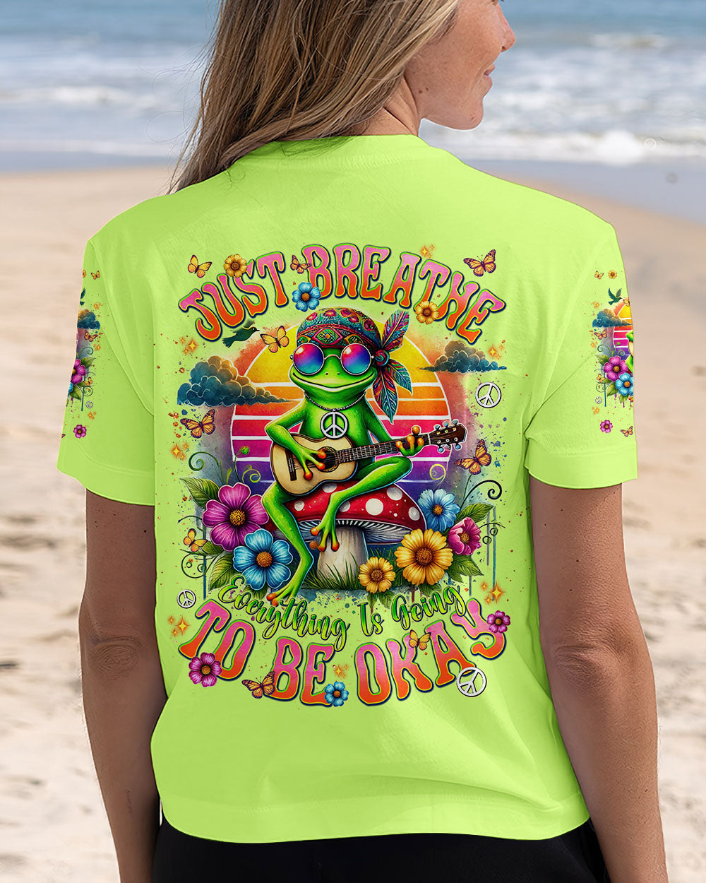 Just Breathe Everything Is Going To Be Okay Peace Frog Playing Guitar AOP Shirts _12_ pPiiv