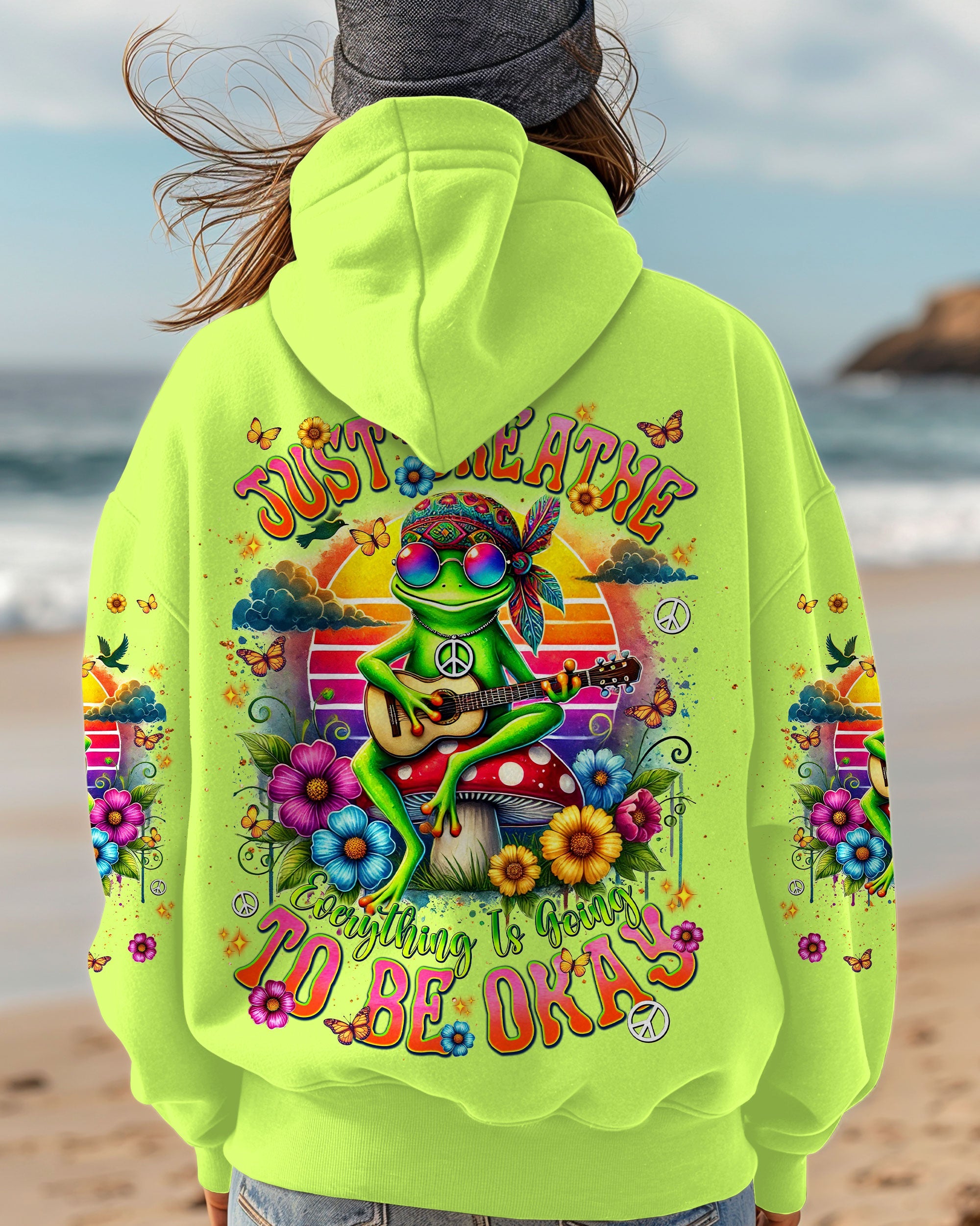 Just Breathe Everything Is Going To Be Okay Peace Frog Playing Guitar AOP Shirts _1_ 6030l