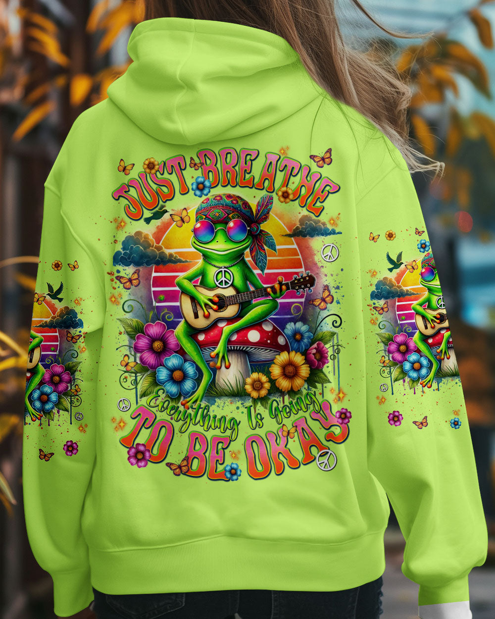 Just Breathe Everything Is Going To Be Okay Peace Frog Playing Guitar AOP Shirts _8_ 3LSfE