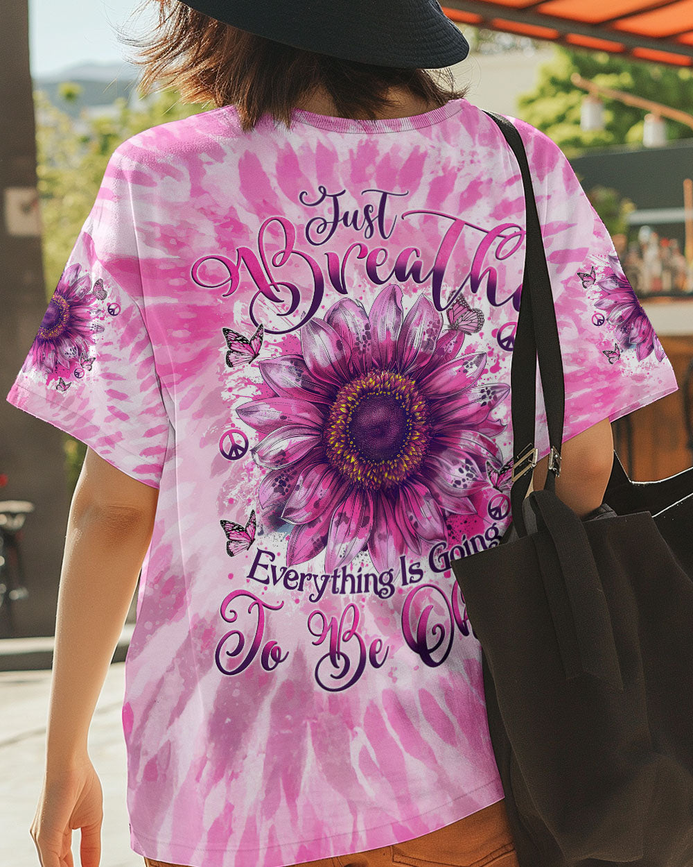 Just Breathe Everything Is Going To Be Okay Pink Tie Dye Sunflower AOP Shirts _13_ X2nCG