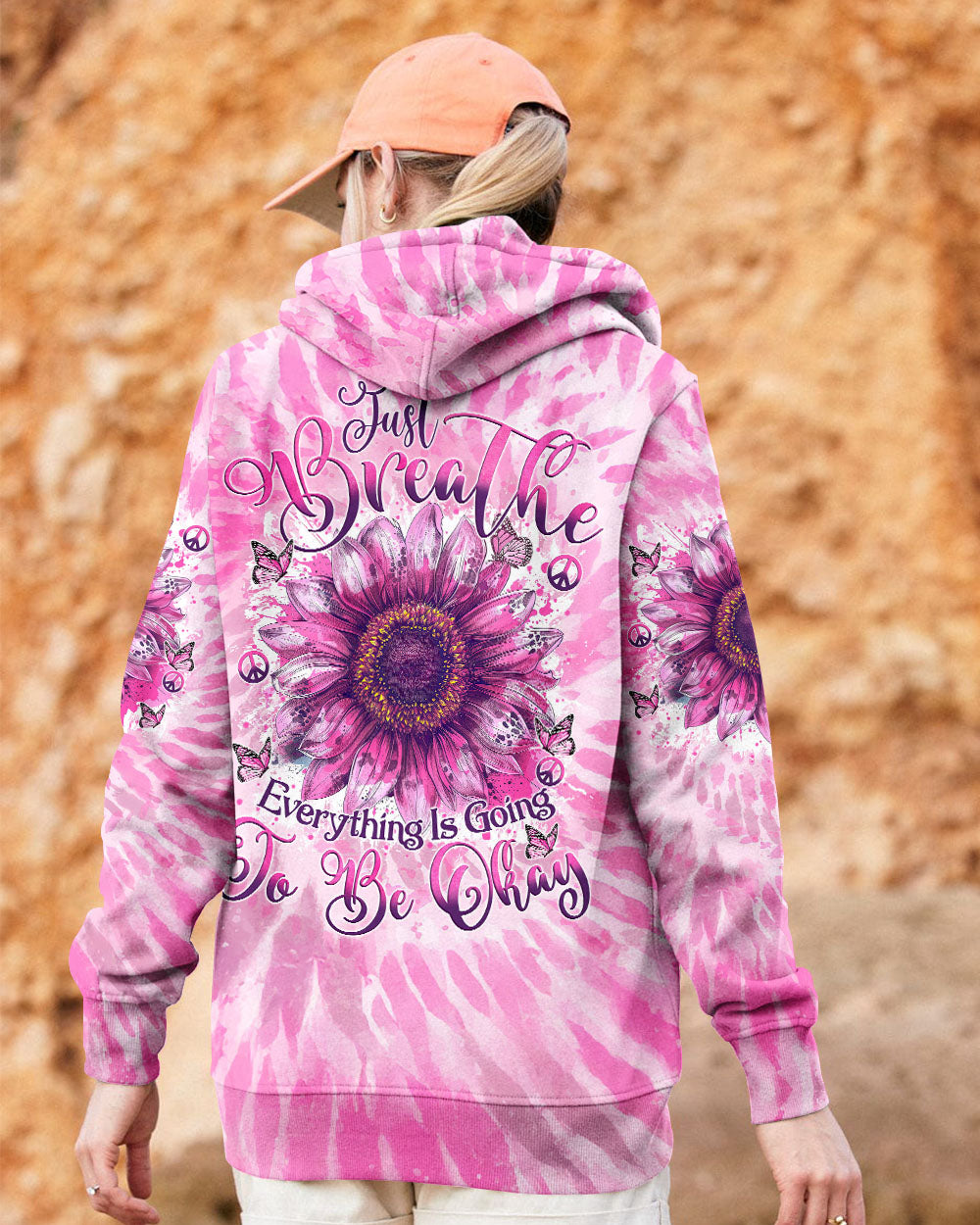 Just Breathe Everything Is Going To Be Okay Pink Tie Dye Sunflower AOP Shirts _5_ J3J5n
