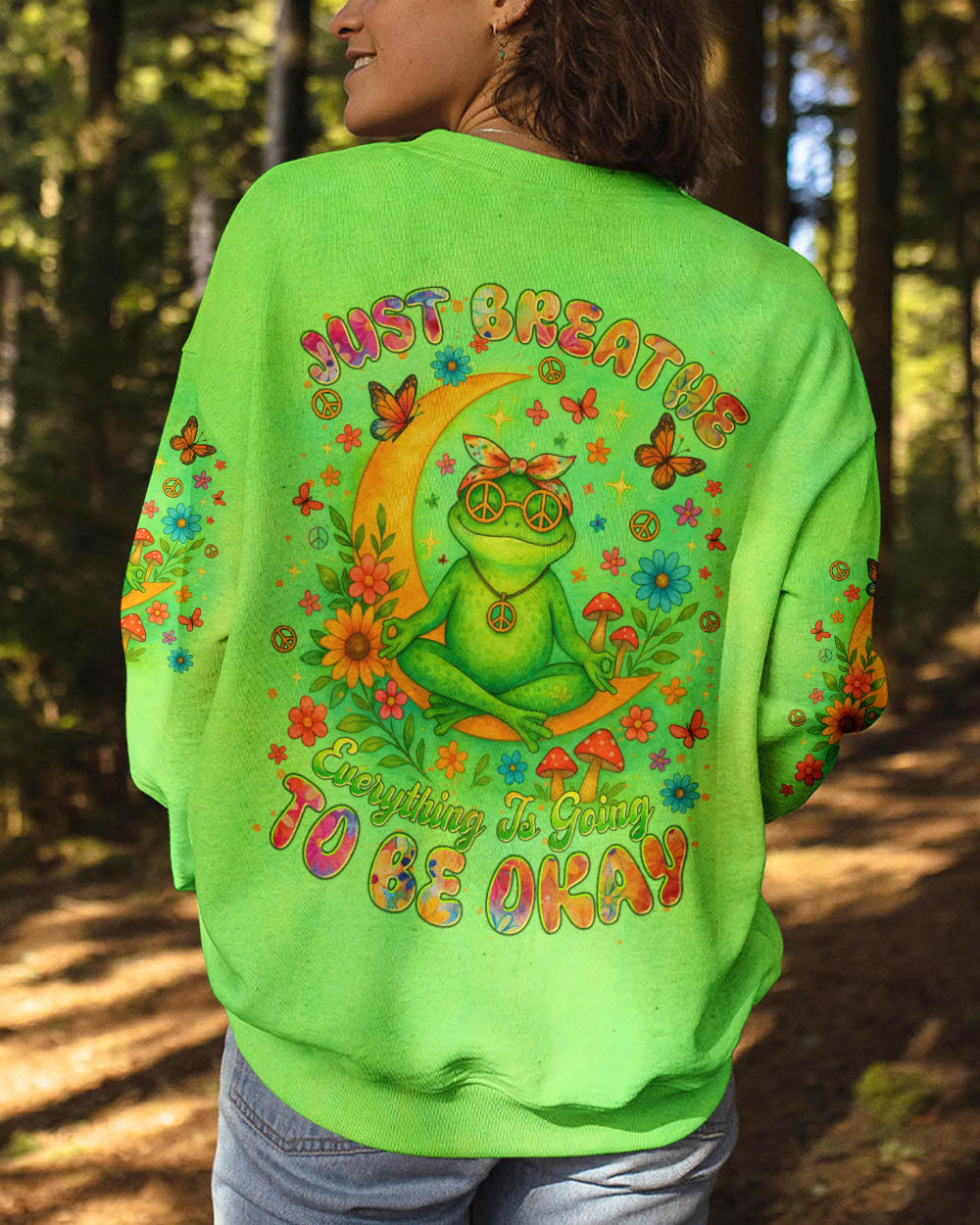 Just Breathe Everything Is Going To Be Okay Tie Dye Frog Graphic Tee for Women AOP Shirts _10_ ajJtw