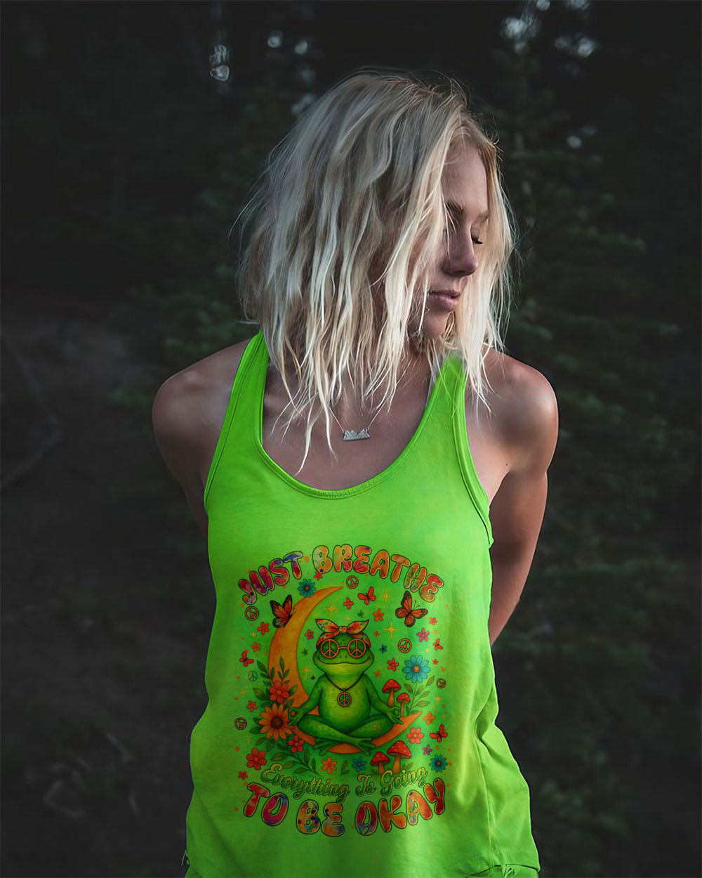 Just Breathe Everything Is Going To Be Okay Tie Dye Frog Graphic Tee for Women AOP Shirts _12_ HtfTi