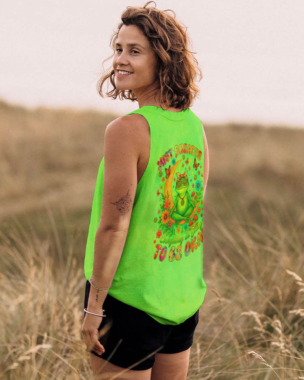 Just Breathe Everything Is Going To Be Okay Tie Dye Frog Graphic Tee for Women AOP Shirts _13_ HnEtJ
