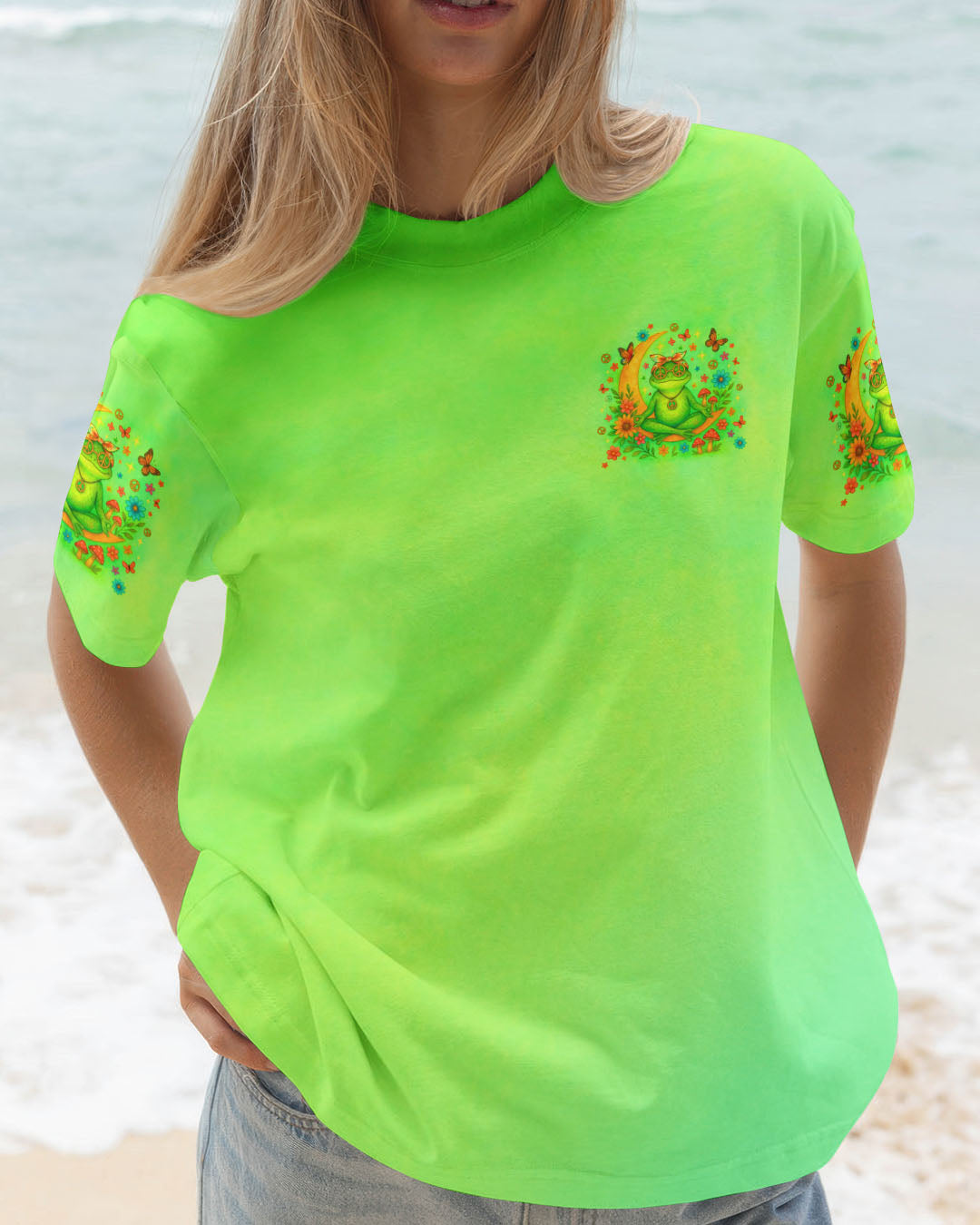 Just Breathe Everything Is Going To Be Okay Tie Dye Frog Graphic Tee for Women AOP Shirts _3_ H2WFR