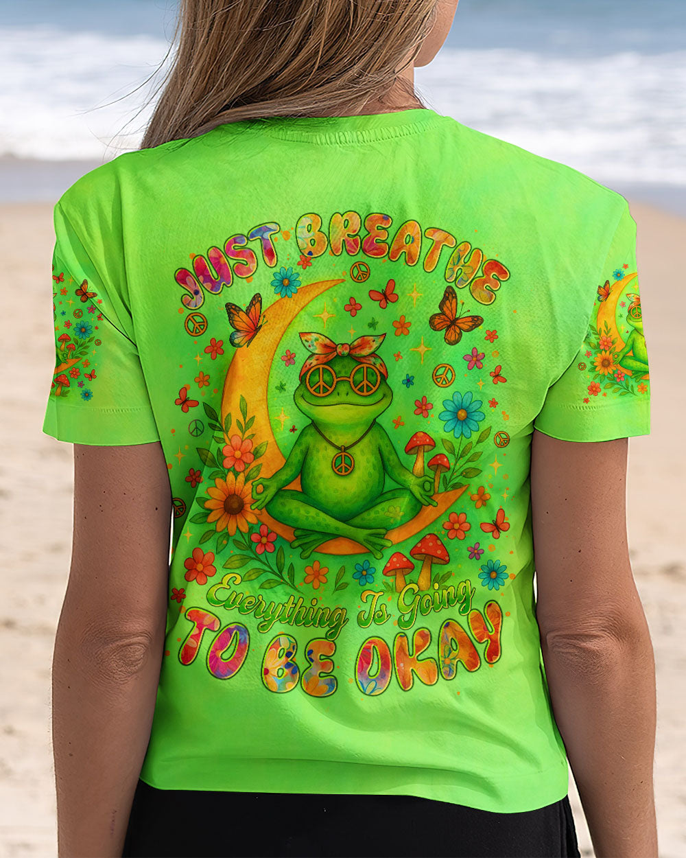 Just Breathe Everything Is Going To Be Okay Tie Dye Frog Graphic Tee for Women AOP Shirts _6_ T7dRr
