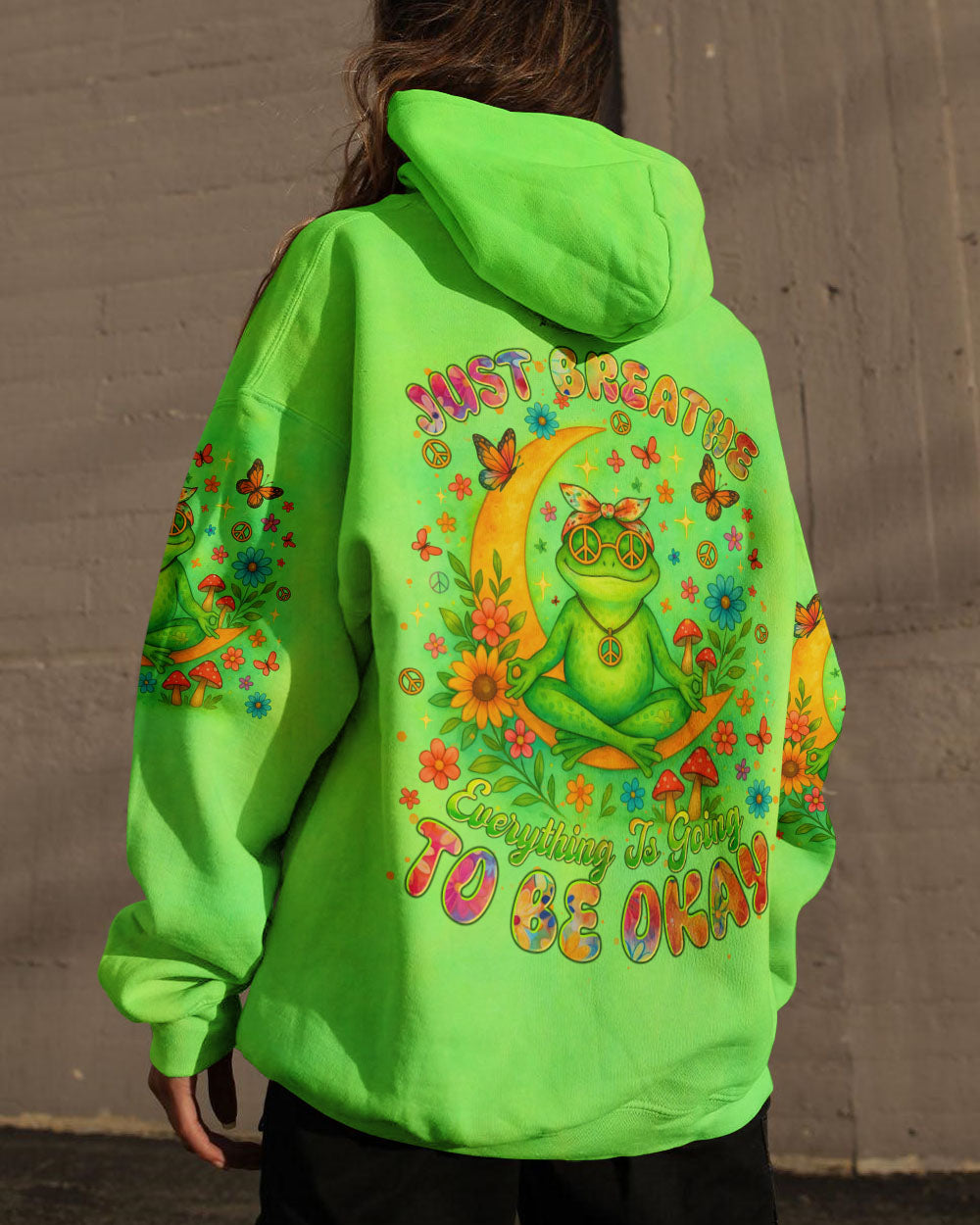 Just Breathe Everything Is Going To Be Okay Tie Dye Frog Graphic Tee for Women AOP Shirts _8_ K6UVF