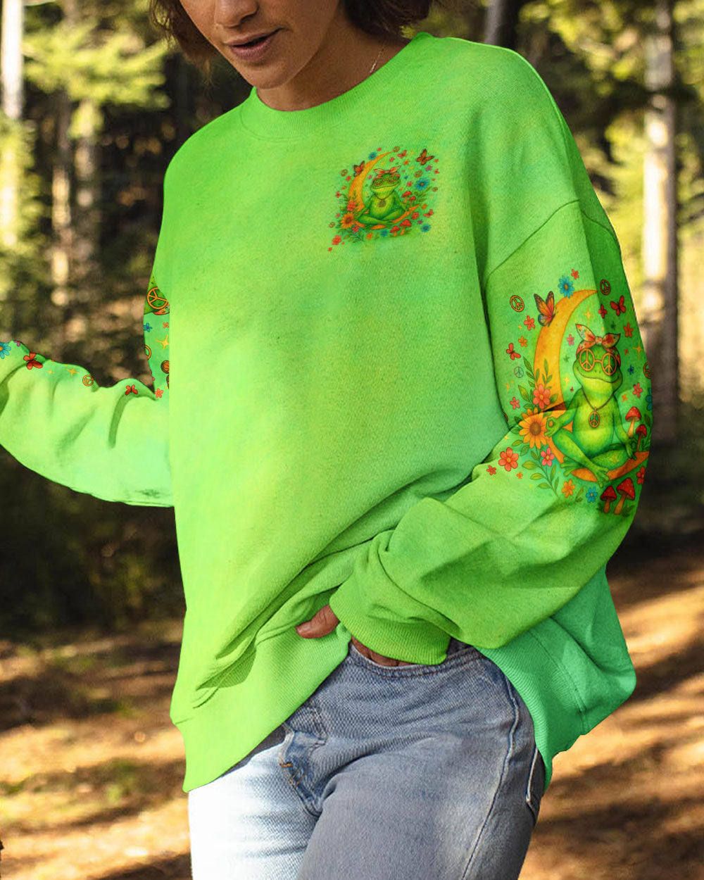 Just Breathe Everything Is Going To Be Okay Tie Dye Frog Graphic Tee for Women AOP Shirts _9_ PWcSe