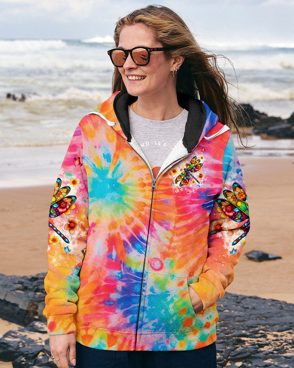 Just Breathe Everything Is Going To be Okay Tie Dye Dragonfly Graphic Tee for Women AOP Shirts _11_ 5IV57