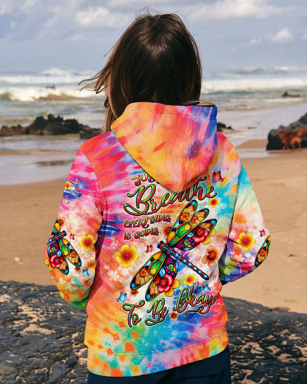 Just Breathe Everything Is Going To be Okay Tie Dye Dragonfly Graphic Tee for Women AOP Shirts _2_ 9UsQY