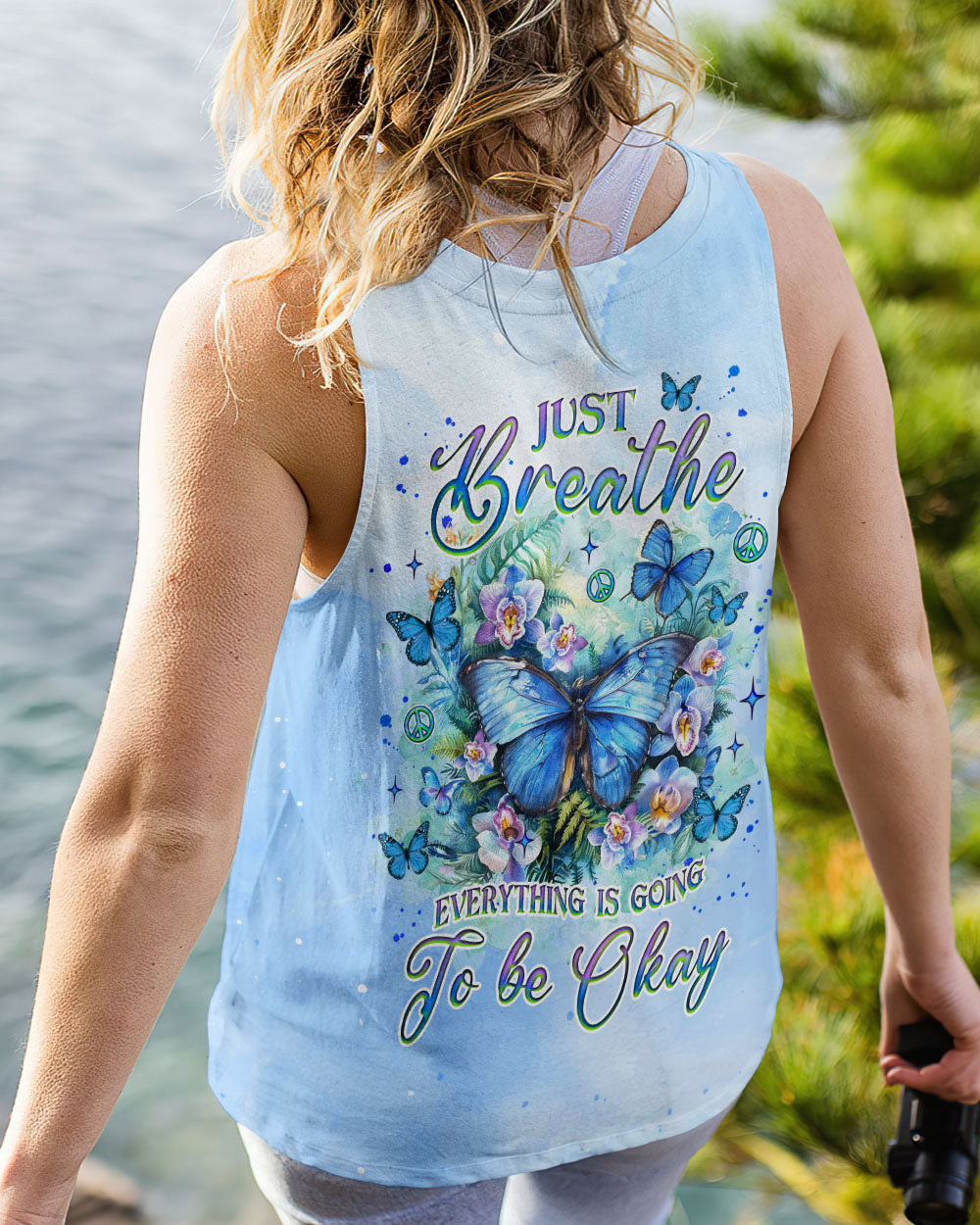 Just Breathe Everything Is Going to Be Okay Blue Butterfly Tie Dye AOP Shirts _14_ Cm4SF
