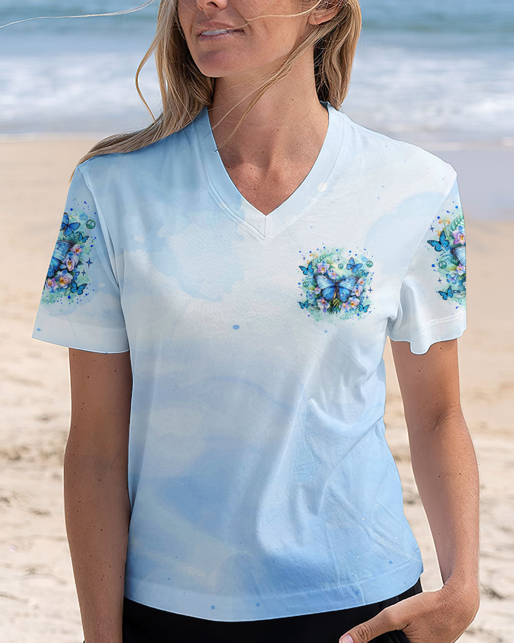 Just Breathe Everything Is Going to Be Okay Blue Butterfly Tie Dye AOP Shirts _5_ XetA6