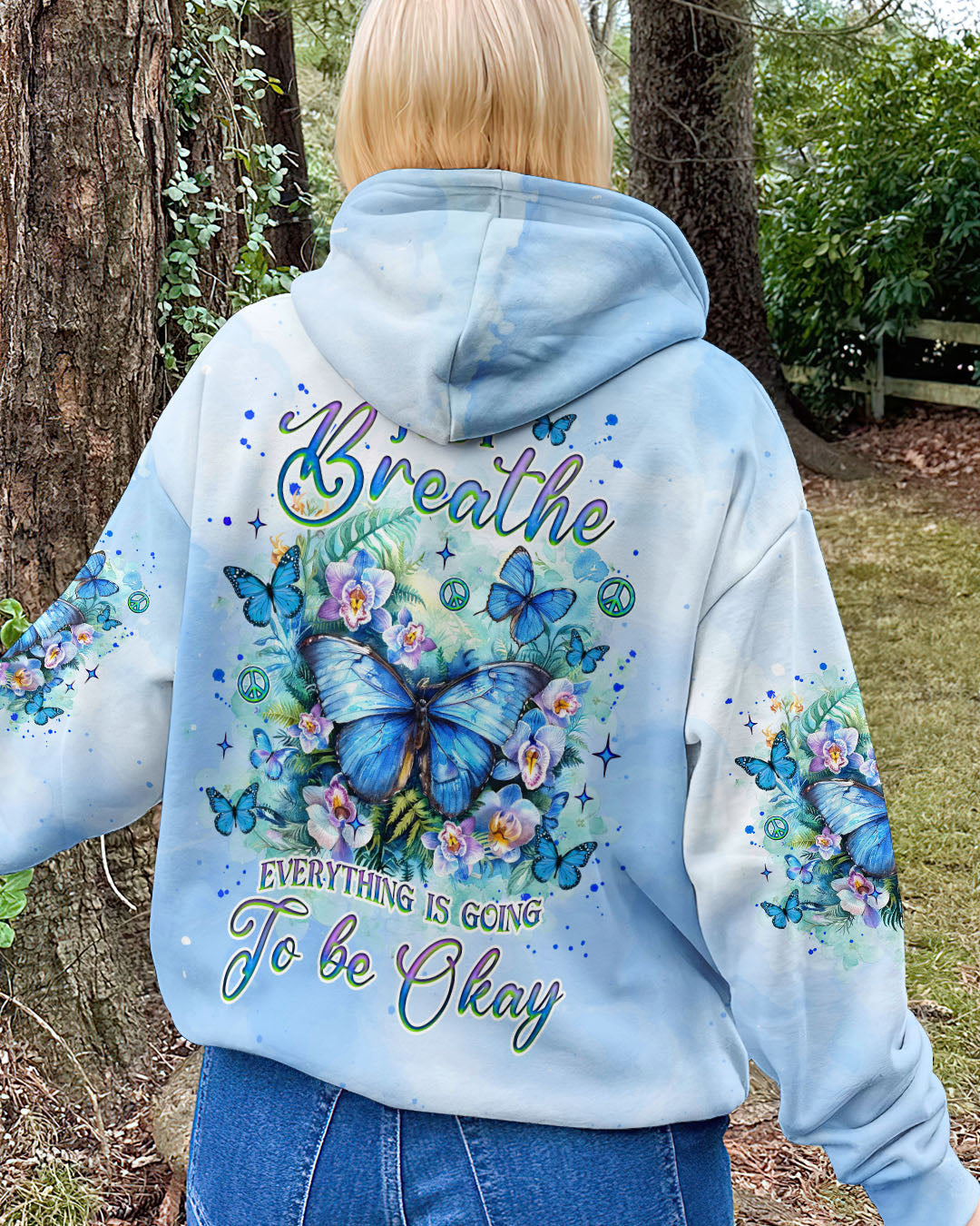Just Breathe Everything Is Going to Be Okay Blue Butterfly Tie Dye AOP Shirts _8_ xt5Xm