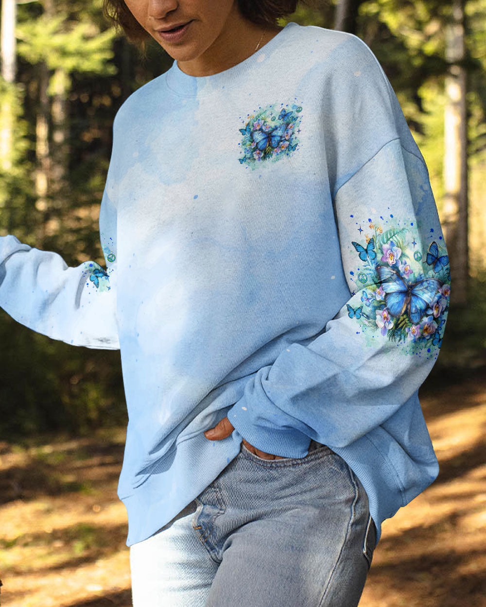 Just Breathe Everything Is Going to Be Okay Blue Butterfly Tie Dye AOP Shirts _9_ AlRRc