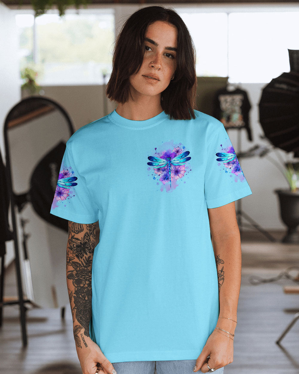 Just Breathe Everything Is Going to Be Okay Blue Dragonfly Peace Floral AOP Shirts _2_ J2y5W