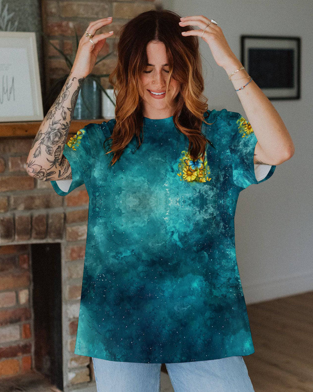 Just Breathe Everything Is Going to Be Okay Butterfly Floral Positivity AOP Shirts _10_ 04nE0