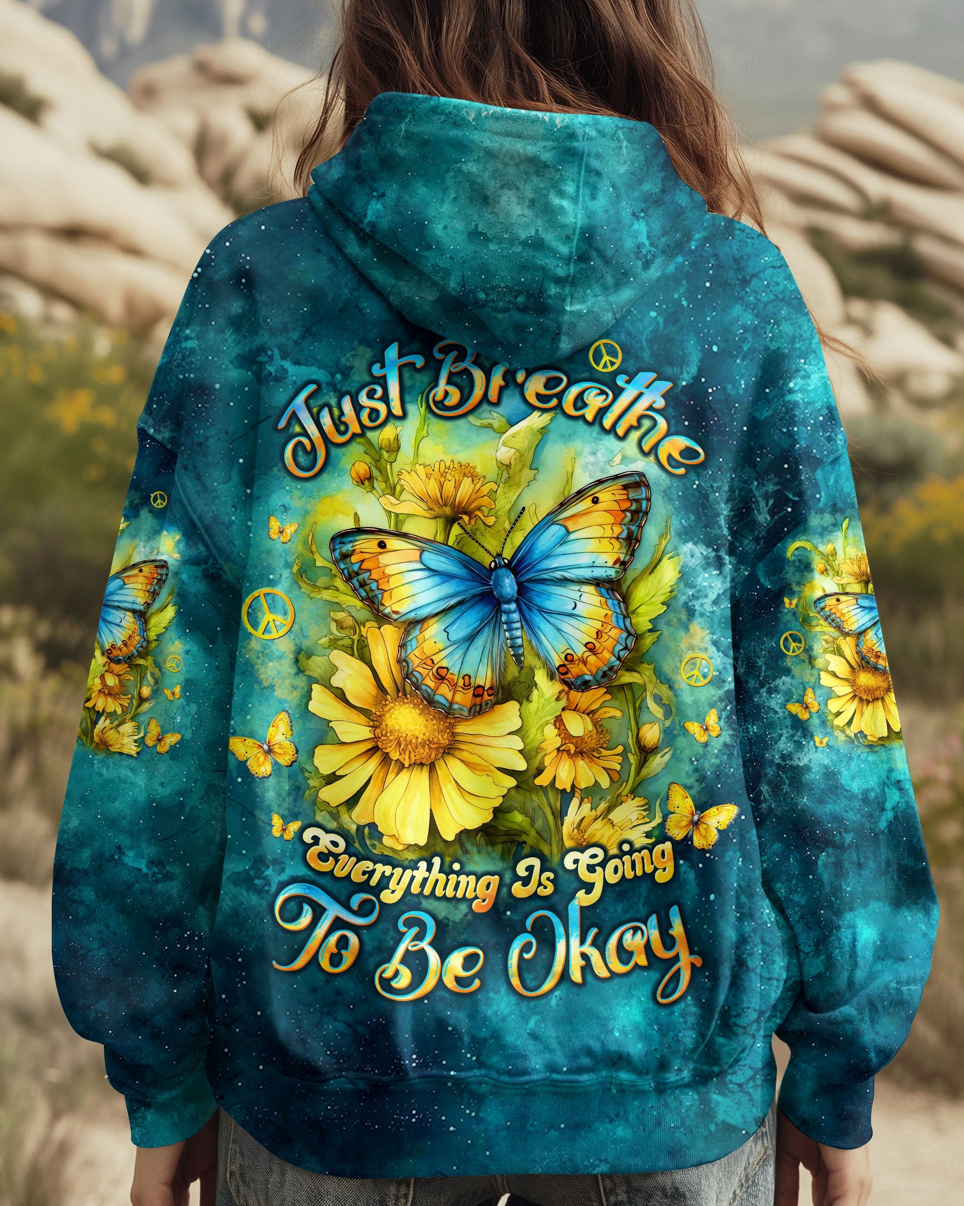 Just Breathe Everything Is Going to Be Okay Butterfly Floral Positivity AOP Shirts _1_ 5GM2N