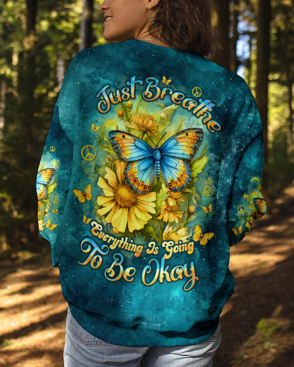 Just Breathe Everything Is Going to Be Okay Butterfly Floral Positivity AOP Shirts _3_ 3uUxv