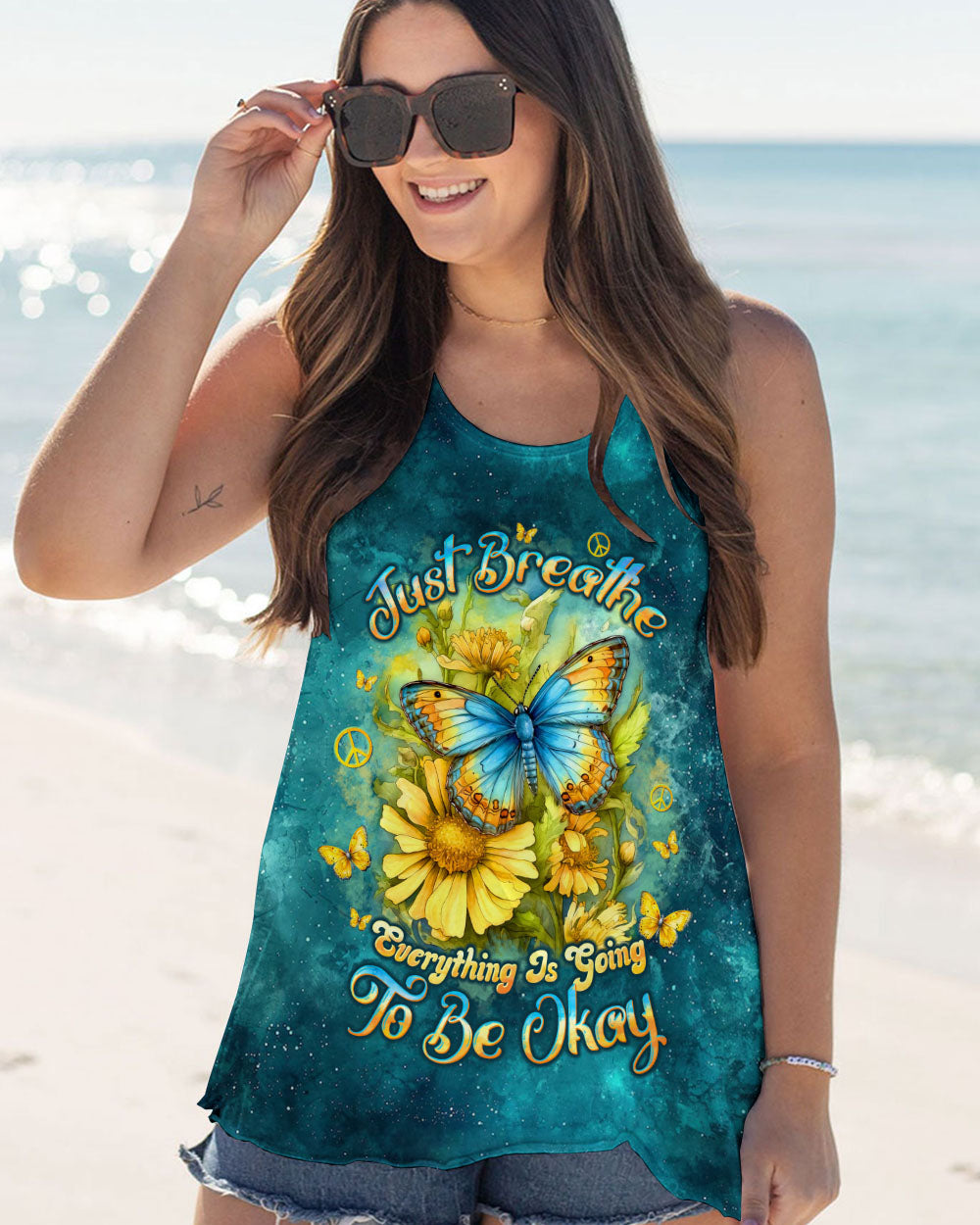 Just Breathe Everything Is Going to Be Okay Butterfly Floral Positivity AOP Shirts _5_ ENPFS