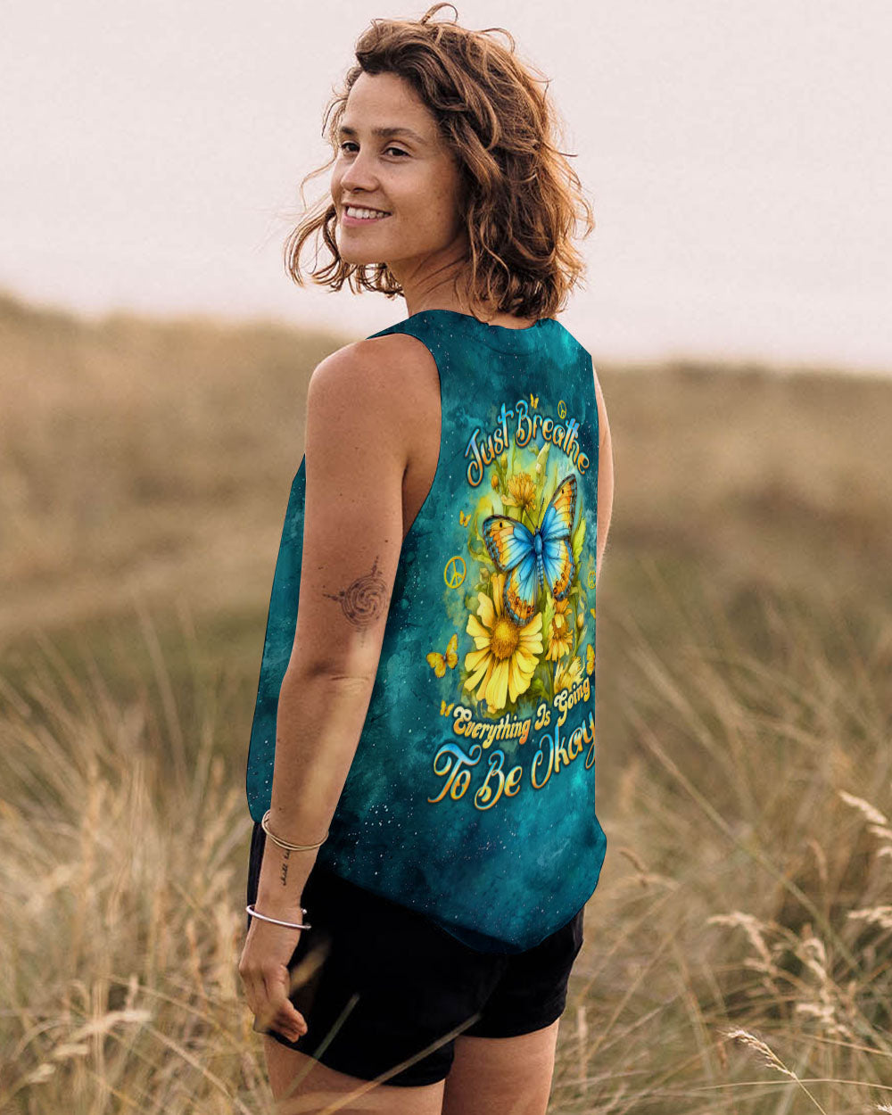Just Breathe Everything Is Going to Be Okay Butterfly Floral Positivity AOP Shirts _7_ GSrT5